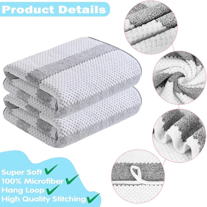 2-Pack Microfiber Bath Towels (27x54 Inches) - Ultra Soft & Quick Dry, 3X Absorbency, Lightweight for Gym, Yoga, Travel & Spa - Perfect for Home, Fitness & Post-Workout