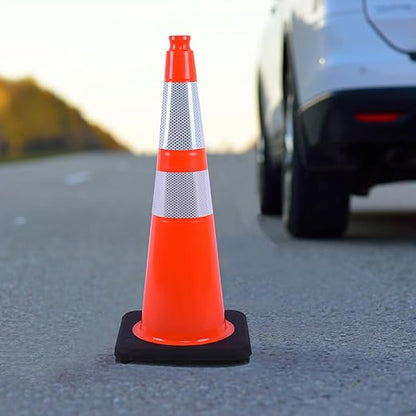 6 Pack 28 Inch Orange Traffic Cones with Reflective Bands, Heavy Duty Black Base Safety Cones for Road Work, Event Traffic and Outdoor Security (6, Orange, 28 Inch)