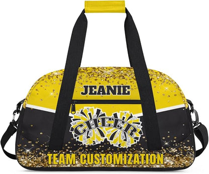 Personalized Cheer Gym Bags for Girls Kids Cheerleaders with Custom Name Sport Dance Perform Training Duffel Bags for Overnight Weekender Travel Yellow Black