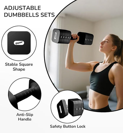 16LBS/20LBS Dumbbells Sets Adjustable Dumbbell Set Hand Weights for Women Men Free Weights Dumbbells Set Exercise Fitness dumbbell sets of 2 for Home Gym Workout Strength Training Equipments