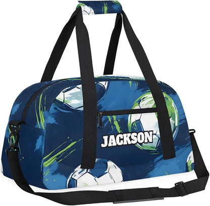 Custom Boys Soccer Gym Duffel Bags for Kids with Personalized Name Sport Training Travel Bags for Overnight Weekender