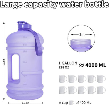 TOOFEEL 1 Gallon Water Bottle,Leakproof,Bpa Free,Dishwasher Safe,128 oz Large Water Jug wiht Handle,Travel & Camping & Sports & Gym Water Bottle For Men and Women - Matte Violet