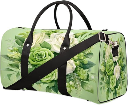 Travel Duffel Bag Flower Floral Green Sport Tote Gym Bag Waterproof Foldable Carryon Weekend Overnight Training Handbag Sports Duffle Bags for Women Men Boys Girls