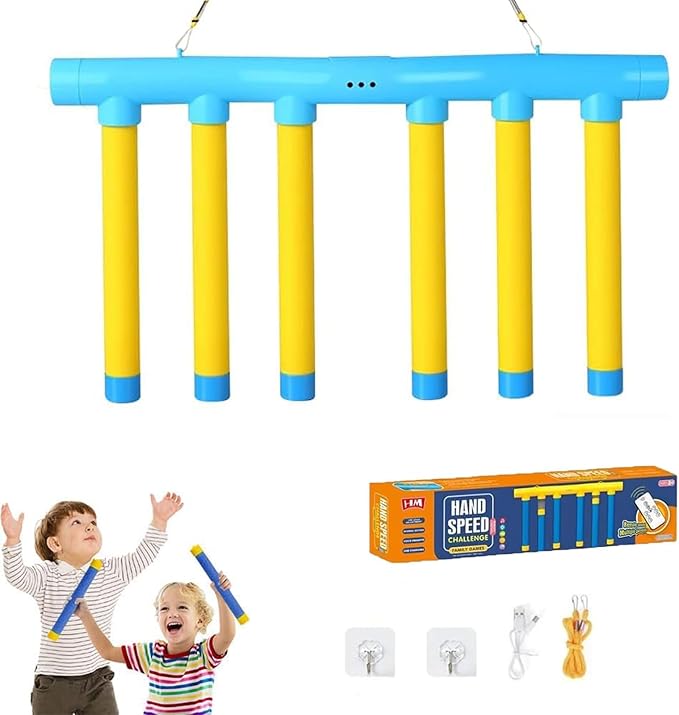 Reflex Challenge Game, Reflective Drop Stick Challenge Game with Remote, Hand Eye Coordination Training Reaction Training Toy, 3-Speed Catching Sticks Games for All Ages (Yellow)