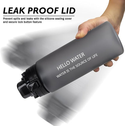 27oz Sports Water Bottle with Removable Filter, Motivational Water Bottle with Capacity Marker, Leakproof Drinking Water Bottle with Handle for Travel Fitness Gym Outdoor (Black)