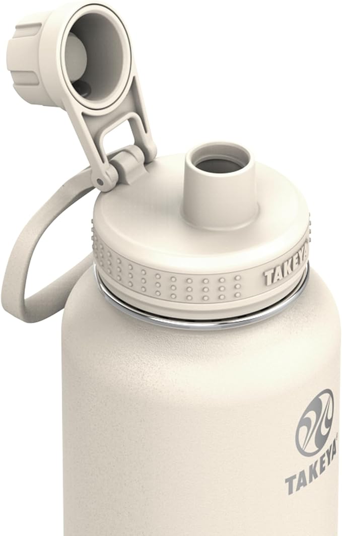Takeya Actives Stainless Steel Water Bottle, Insulated Spout Lid, Keeps Drinks Cold 24 Hrs, Leakproof, Durable, Dishwasher Safe, Ideal for Gym, Travel, Fits Most Cup Holders, 40 oz/Oat Milk