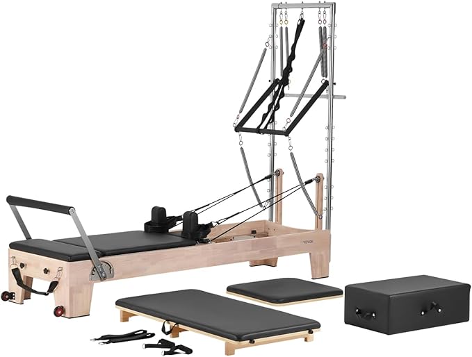 VEVOR Pilates Reformer Accessories for Home Gym, Include Reformer Box/Chair/Spine Corrector/Wall Mounted Machine/Jump Board/Foldable & Dual Resistance Springs
