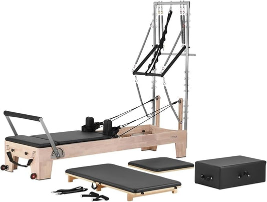 VEVOR Pilates Reformer Accessories for Home Gym, Include Reformer Box/Chair/Spine Corrector/Wall Mounted Machine/Jump Board/Foldable & Dual Resistance Springs