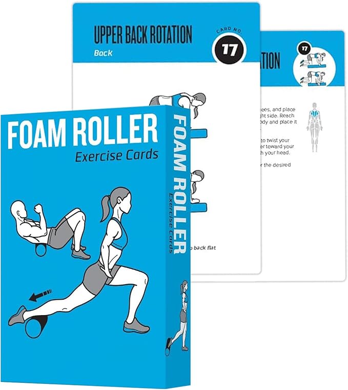 Foam Roller Workout Cards, 62 Exercises Cards Deck Large Size 5" x 3.5" Fitness Cards for Women & Men, Beginner Fitness Guide to Training Exercises at Home or Gym
