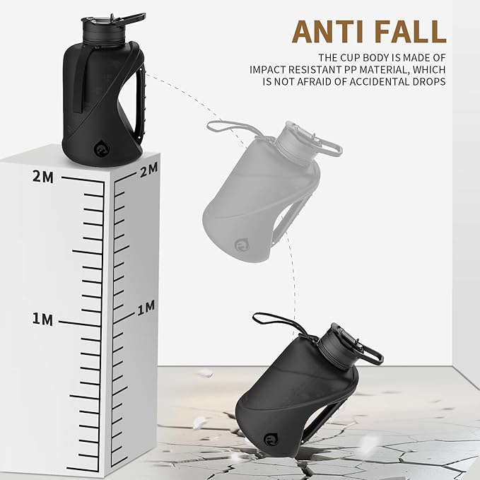 Half Gallon Water Bottle with 2-In-1 Straw Lid，Dishwasher Safe，Easy Clean，BPA-Free，Durable Solid No-Slip Handle for Gym，Work and Outdoor Sport