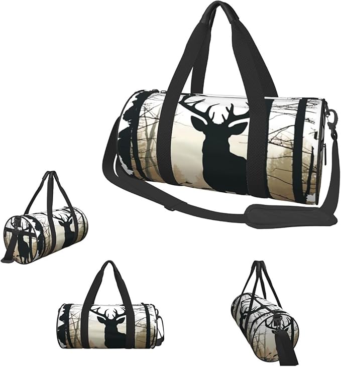 Sports Gym Bag for Women Men Travel Duffel Bag Tote Weekender Bag Carry on Overnight Bag for Travel Swimming Fitness Workout Sports Deer Silhouette Duffle Bag