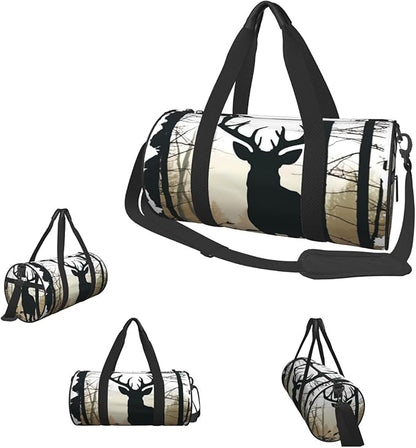 Sports Gym Bag for Women Men Travel Duffel Bag Tote Weekender Bag Carry on Overnight Bag for Travel Swimming Fitness Workout Sports Deer Silhouette Duffle Bag