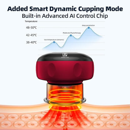 5-in-1 Cupping Kit for Massage Therapy, 12 Levels Smart Dynamic Cupping Set with Red Ligh-t Therapy&Heat Penetrates for Targeted Pain Relief, Knots, Aches, Muscle Soreness - 2Pcs(Red&Red)