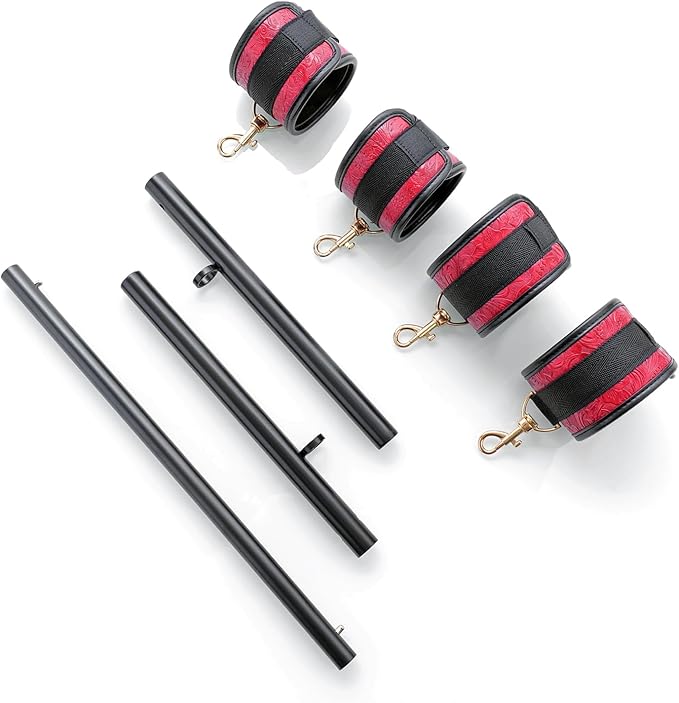 Spreader Bar Heavy Duty Stainless Steel Expandable Bar Home Gym with 4pcs Furry Crocodile Red Adjustable Strap,Sports Aid Training Pilates Aid Kit,Indoor Yoga Set