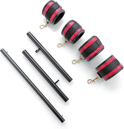 Spreader Bar Heavy Duty Stainless Steel Expandable Bar Home Gym with 4pcs Furry Crocodile Red Adjustable Strap,Sports Aid Training Pilates Aid Kit,Indoor Yoga Set