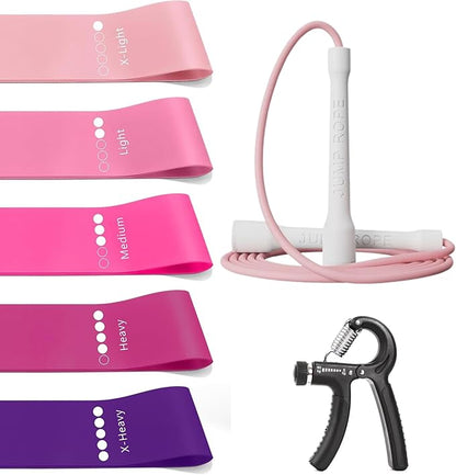 3-in-1 Fitness Power Pack - Resistance Bands Set 5 Pcs + Speed Jump Rope + Adjustable Hand Grip – Full Body Workout Combo for Cardio, Strength & Weight Loss at Home or Gym