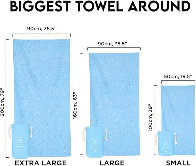 Dock & Bay Beach Towel - Quick Dry, Sand Free - Compact, Lightweight - 100% Recycled - Includes Bag - Essential Set of 4 - Extra Large (200x90cm, 78x35)