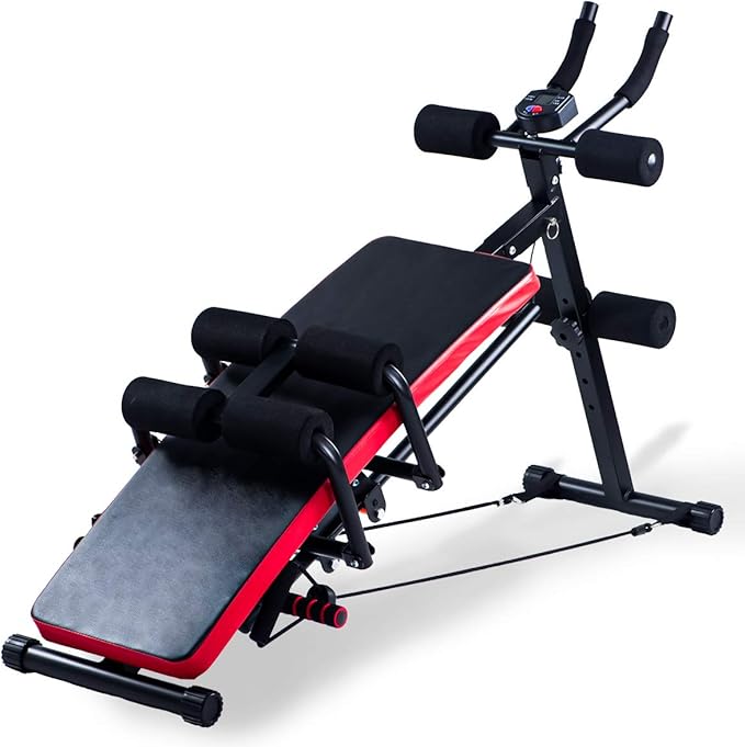 KESHWELL Ab Machine,Ab Workout Equipment For Home,Sit Up Push Up Workout Bench,Fitness Strength Training Equipment,Foldable Abdomen Exercise Machine With Resistance Bands,550lbs Capacity