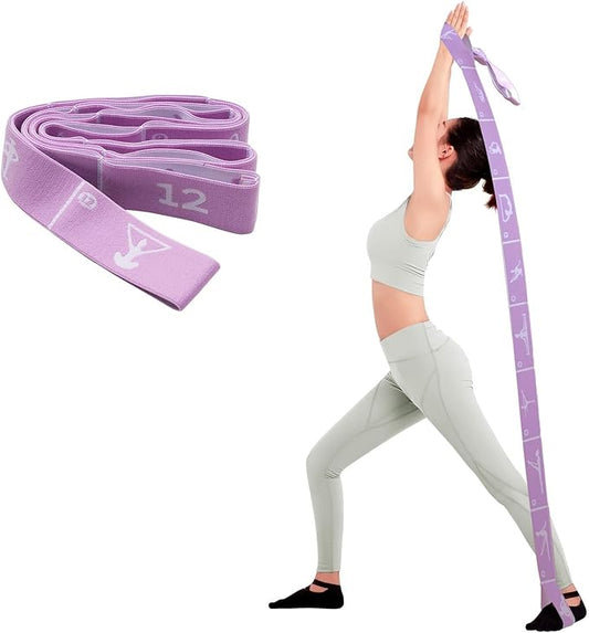 12 Loops Extra Long Yoga Stretching Band for Adults and Tall People, Adjustable Elastic Strap for Full Body Deep Stretch, Home Pilates, Ballet, Dance, Physical Therapy, Flexibility Training