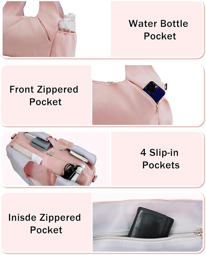 Gym Bag for Women with Shoe Compartment Yoga Mat Bag with Wet Pocket and Water Bottle Holder Weekender Bag with Strap