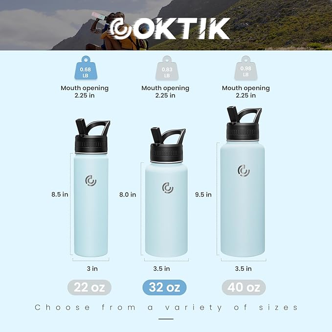 COKTIK 32oz Sports Water Bottle, Stainless Steel Water Bottle for Insulated, Reusable Travel Bottle, With Straw, With Handle Grip for Easy Carrying, Suitable for Cycling, Outdoor Vacations(FOG)