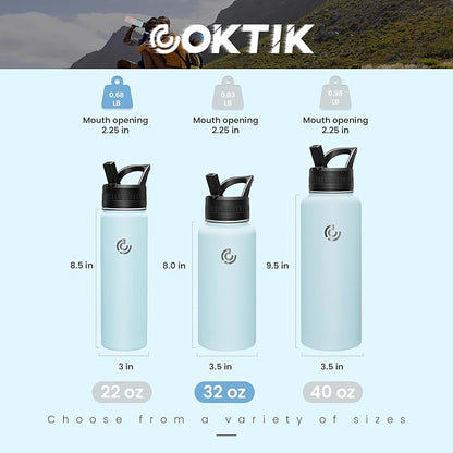 COKTIK 32oz Sports Water Bottle, Stainless Steel Water Bottle for Insulated, Reusable Travel Bottle, With Straw, With Handle Grip for Easy Carrying, Suitable for Cycling, Outdoor Vacations(FOG)