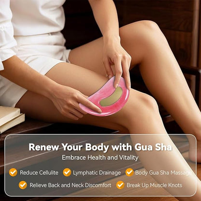 Body Gua Sha Tool Cellulite Guasha Tool for Body Body Massage Tools (Natural Resin) Lymphatic Drainage Tool Guasha Tool for Face，Back, Legs, Women's Body Shaping Tools (Pink)