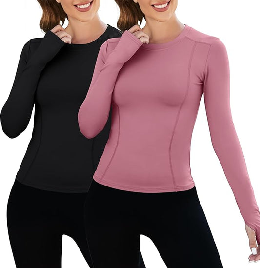 Loovoo Women Workout Shirts 1/2/3 Pack Athletic Compression Tee Dry Fit Yoga Gym Basic Tops