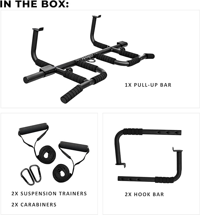 HANZO Doorway Pull Up Bar – Upgraded Heavy Duty Multi-Grip Chin Up Bar for Home Gym – No Screws, Strength Training Workout Bar, Door Gym Pullup Bar