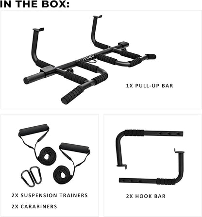 HANZO Doorway Pull Up Bar – Upgraded Heavy Duty Multi-Grip Chin Up Bar for Home Gym – No Screws, Strength Training Workout Bar, Door Gym Pullup Bar