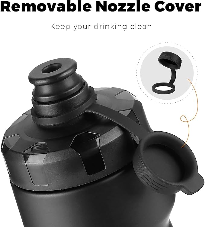 QuiFit Bike Water Bottle 2-Pack, 24oz Squeeze Bottles BPA Free, Leak Proof, Reusable Sport Jug with Dust Cover, Fit Most Bike Holders, for Cycling, Gym, Camping, Hiking(Black+Black, 24oz)