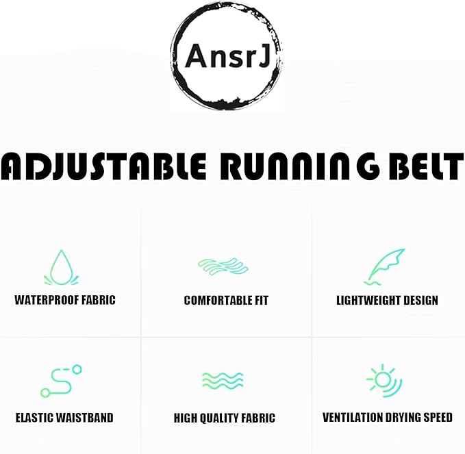 AnsrJ Adjustable Running Belt, Runners Fanny Pack for Women & Men.hidden money belt for travel. Slim Thin Elastic Waistband.Workout Fitness Exercise Gym Phone Holder Belt.