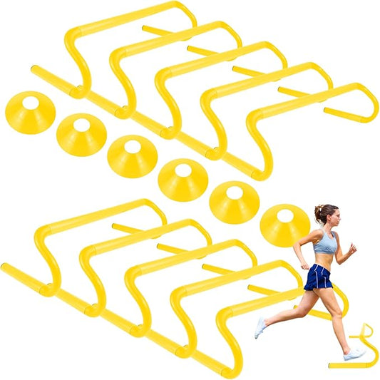 10 Pcs 6" Speed Agility Training Hurdles with 6 Marker Cone Durable Training Hurdle Agility Plyometric All Purpose Speed Hurdle Equipment for Athletes Soccer Basketball Football Practice