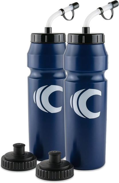 Cannon Sports 1 Liter Sports Water Bottle, BPA-Free, 34 Oz Capacity, Large Mouth, 2 lids (Straw and Squeeze), Great For Helmet Sports Such As Hockey, Lacrosse, Football, Boxing (2 Pack) (Navy)