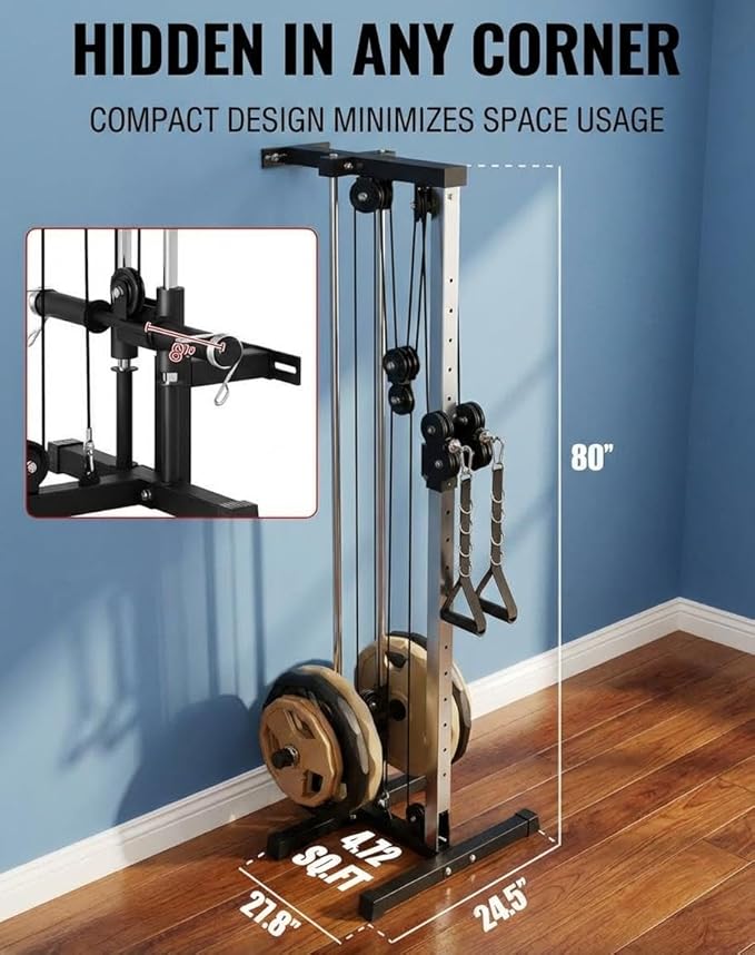 Wall Mounted Cable Machine for Home Gym, 19-Position High & Low Cable Machine with Dual Pulley System,LAT Pulldown, 400Lb Capacity, Space Saving Strength Training Equipment for Garage & Home