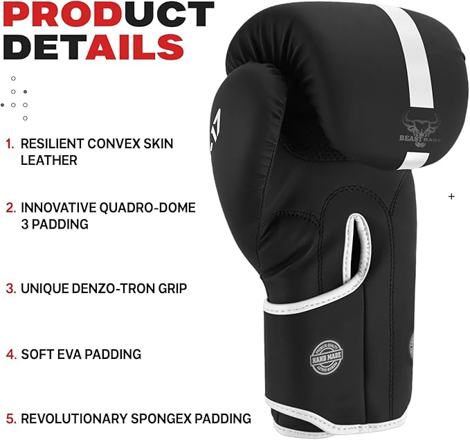 BEAST RAGE Boxing Gloves Muay Thai Kickboxing MMA Fight Bag Training Punch Hitting Workout Men Women Sparring Fitness Mitts Heavy Padded Martial Arts Sports