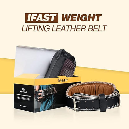 Leather Weight Lifting Belt, Men & Women 4 Inch Wide Strength Training Belt with Metal Buckle & Padded Lumbar Support Adjustable Heavy Duty Workout Equipment for Deadlift Power Lifting Cross Training and Squats Exercise