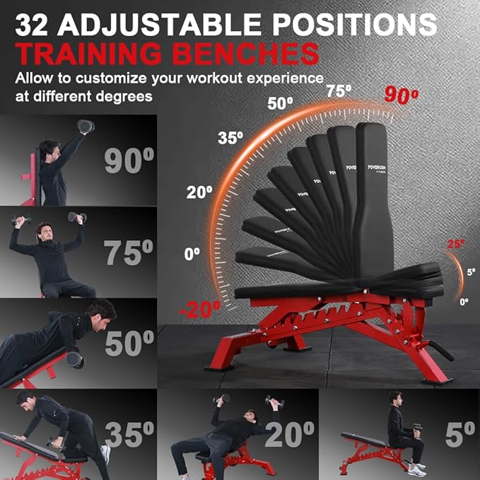 Strength Weight Bench 32 Adjustable Positions Training Benches - Heavy Duty Home Gym Equipment with 1300 LBS Weight Capacity Durable Steel Construction Incline Decline Bench for Full Body Workout