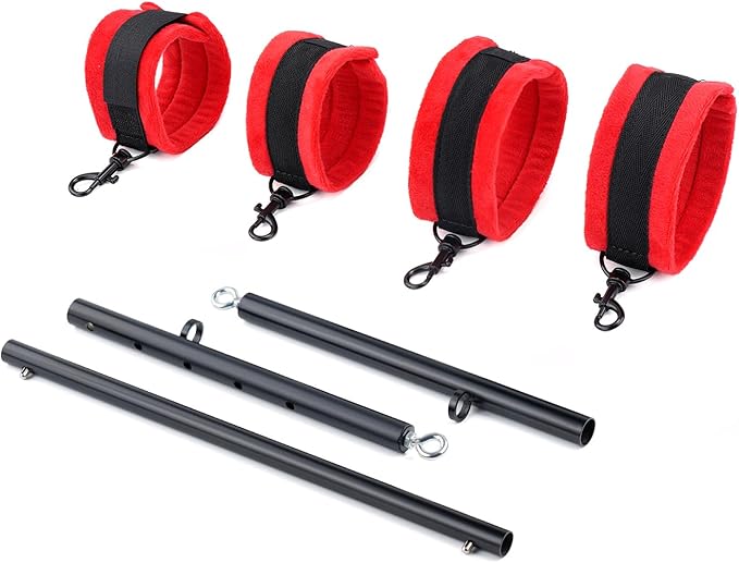 Heavy Duty Stainless Steel Expandable Spreader Bar with 4pcs PU Black--Pink Skull Pattern Detachable Adjustable Straps,Workout Bar for Home Indoor Gym Training Kit