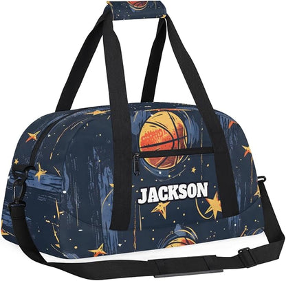 Personalized Basketball Gym Duffel Bags for Kids Boys with Custom Name Sport Training Travel Bags for Overnight Weekender, Dark Blue