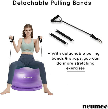 Yoga Ball Chair with 65cm Exercise Ball & 2 Resistance Bands, Stability Base for Home Office, Yoga, Pilates & Fitness, Balance Ball for Posture, Core Strength & Low Impact Workouts