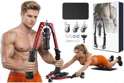 Adjustable Hydraulic Twister Arm Trainer,22-440 Lbs Power Chest Expander with Ab Roller Wheels,3-in-1 Upper Body Workout Equipment for Arm,Chest,Shoulders& Abdominal Strength Training,Red