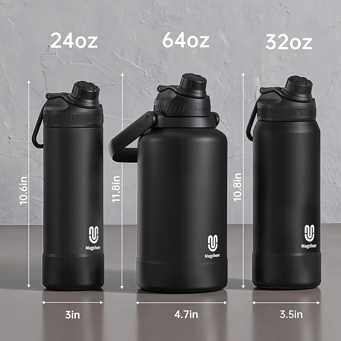 24oz Insulated Water Bottle| Double-Wall Vacuum Stainless Steel, Wide Mouth Design, Leak-Proof Reusable Bottle for Gym, Sports & Daily Hydration -White/Gray