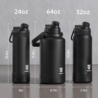 24oz Insulated Water Bottle| Double-Wall Vacuum Stainless Steel, Wide Mouth Design, Leak-Proof Reusable Bottle for Gym, Sports & Daily Hydration -White/Gray