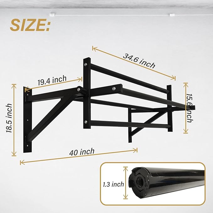 BDL Wall Mounted Pull Up Bar Chin Up bar Multifunctional Dip Station for Indoor Home Gym Workout, Power Tower Set Training Equipment Fitness Dip Stand Supports to 440 Lbs