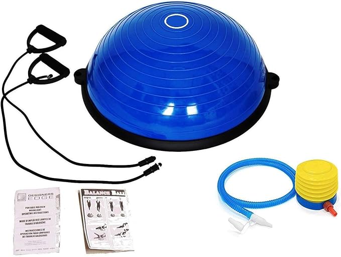 23 Inch Half Ball Balance Trainer for Full Body Workout with 2x Resistance Bands, Half Exercise Ball Half Yoga Ball Trainer Core Training Pilates Home Gym Fitness Equipment for Men and Women (Blue)