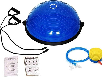 Half Ball Balance Trainer, Half Yoga Balance Board Exercise Ball for Full Body Workout, Stability Ball Platform, Core AB Training Strength Home Workout Fitness Physical Therapy, 2 Resistance Bands