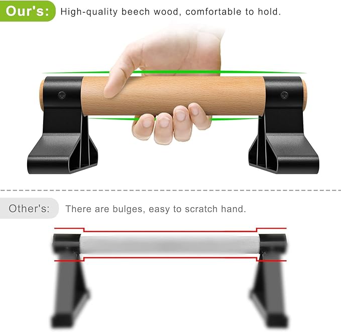 SELEWARE Wood push up bars Parallettes bars Anti-slip Handstand Bars for Calisthenics, Fitness, Floor workouts Solid Wood with Sturdy Metal Bracket, Support 600 lbs