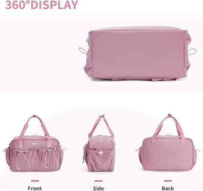 ECOHUB Small Gym Bag for Women, Mini Gym Duffle Bag with Wet Compartment, Bowknot Sports Bag, Cute Gym Tote Bag Dance Yoga Workout Travel Bags Pink