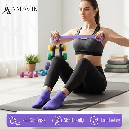 AMAVIK Pilates Kit 15-Pieces Home Workout Set with 5 Resistance Bands, Pilates Ring and Ball Set with Accessories-A Complete Pilates Set for Women to Improve Strength, Flexibility and Balance Body